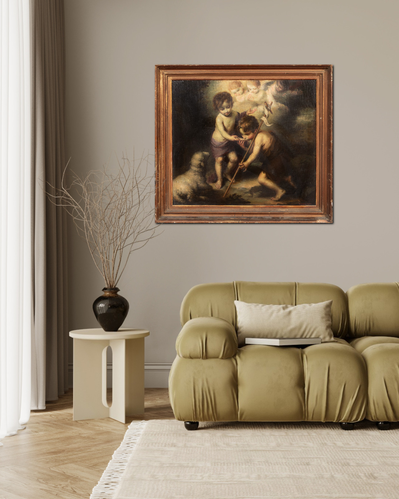Large 18th Century Spanish School Infant Christ St John the Baptist & The Lamb