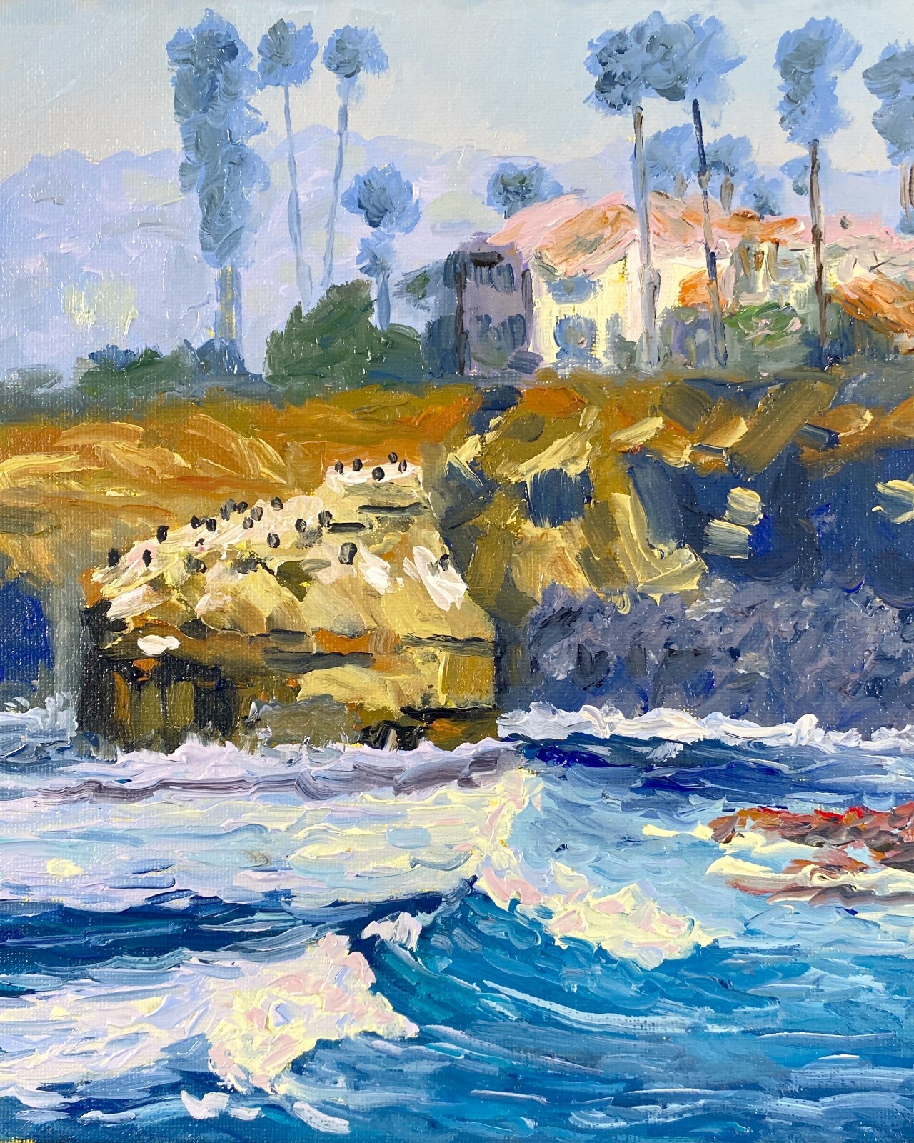 Stunning Oil Painting. Original. Signed. Sunset Cliffs San Diego View. Handmade.