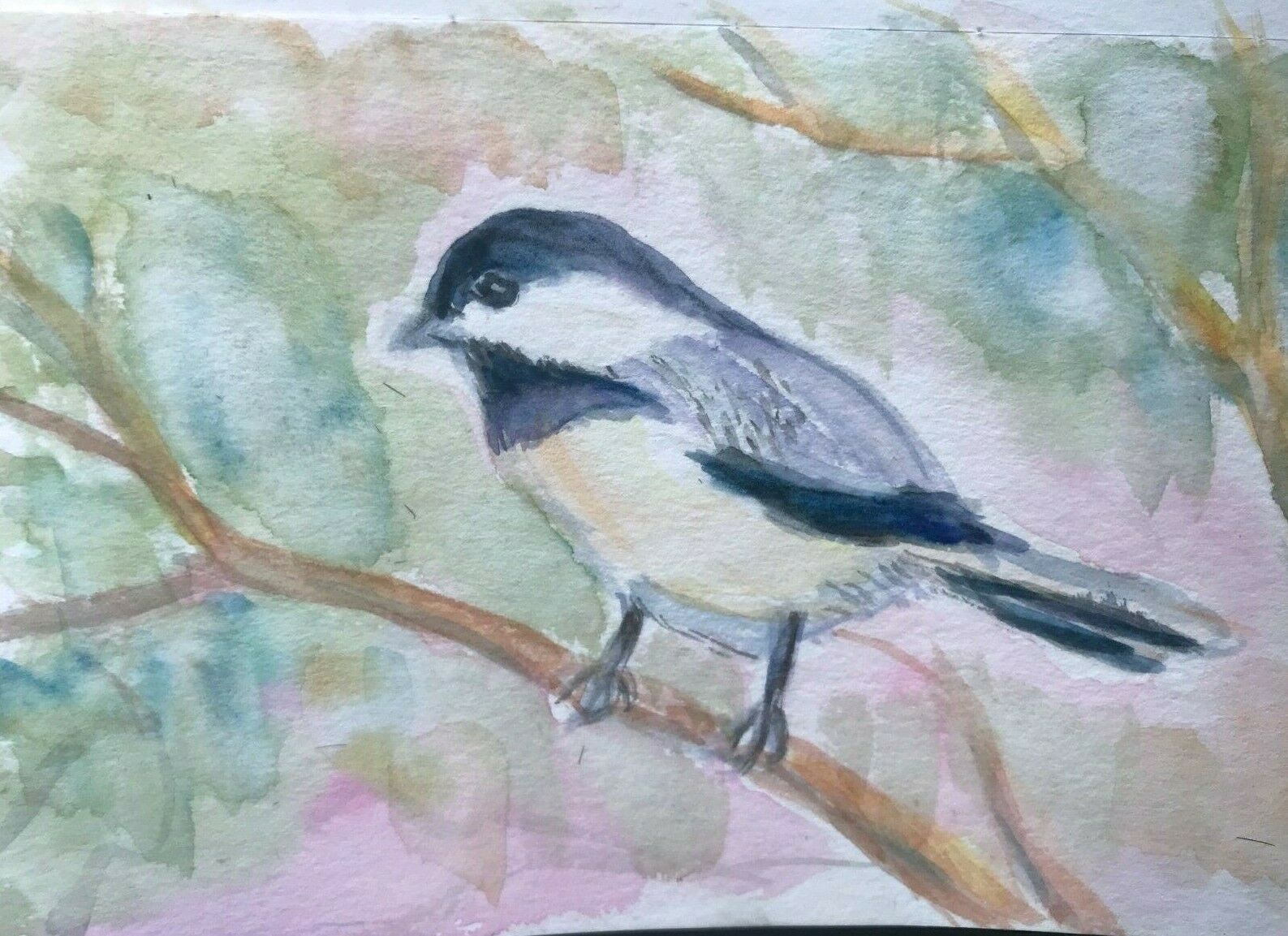 Original Watercolor painting Chickadee Bird Wall Art Titmouse 6×4 Wall Decor