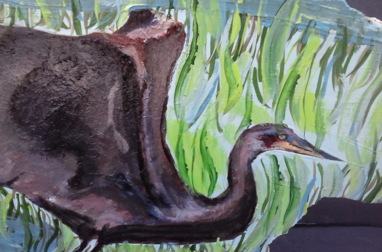 Crane In Flight Acrylic on Granite w/ Base, Realism, Signed by Artist, 2000-now