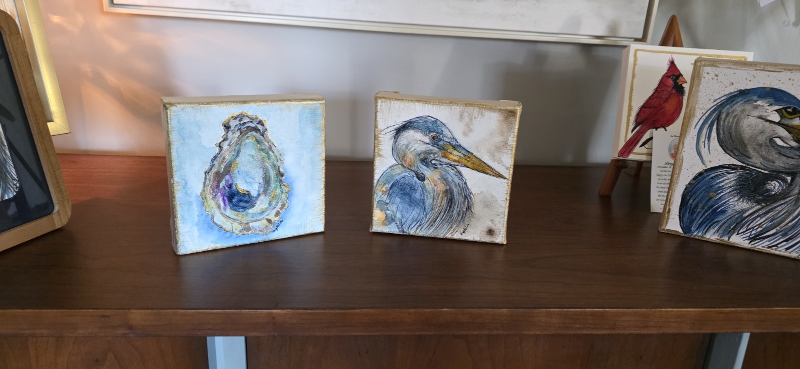 6×6 Original Impressionist Heron Painting Small watercolor on Canvas