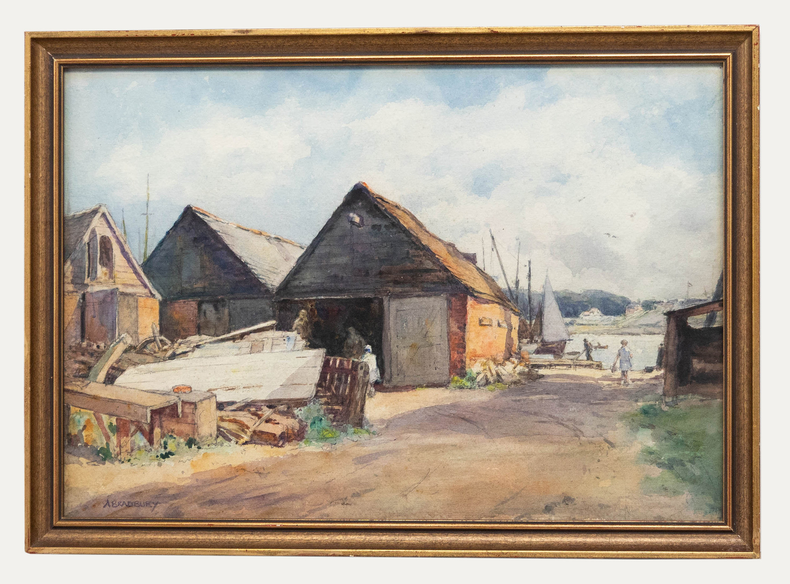 Arthur Royce Bradbury ARWA (1892-1977) – Watercolour, Figures at the Boatyard
