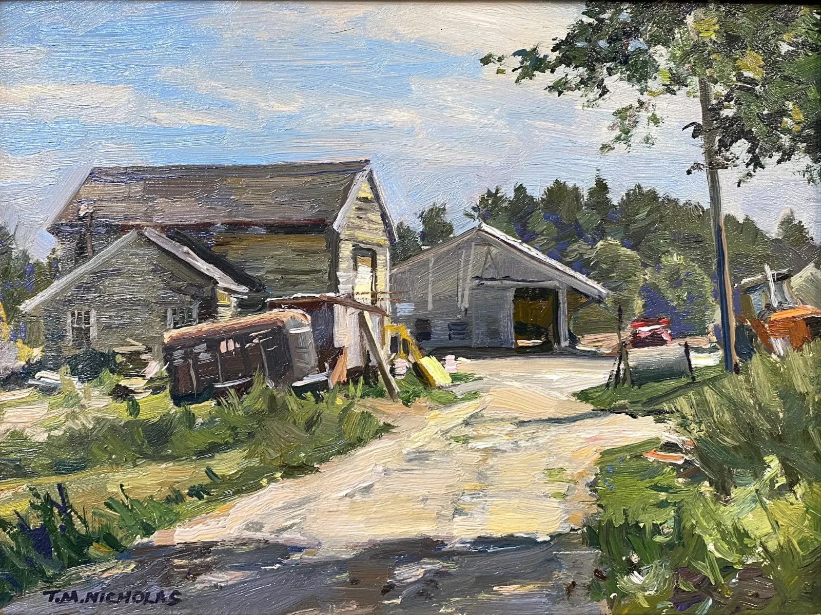 T.M. Nicholas Impressionist New England Landscape Oil Painting, N.H. Farm