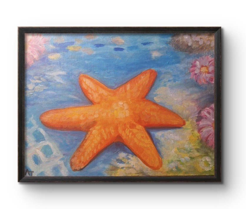 Original Contemporary 9×12 Starfish Art Signed Bold Acrylic Canvas Panel…