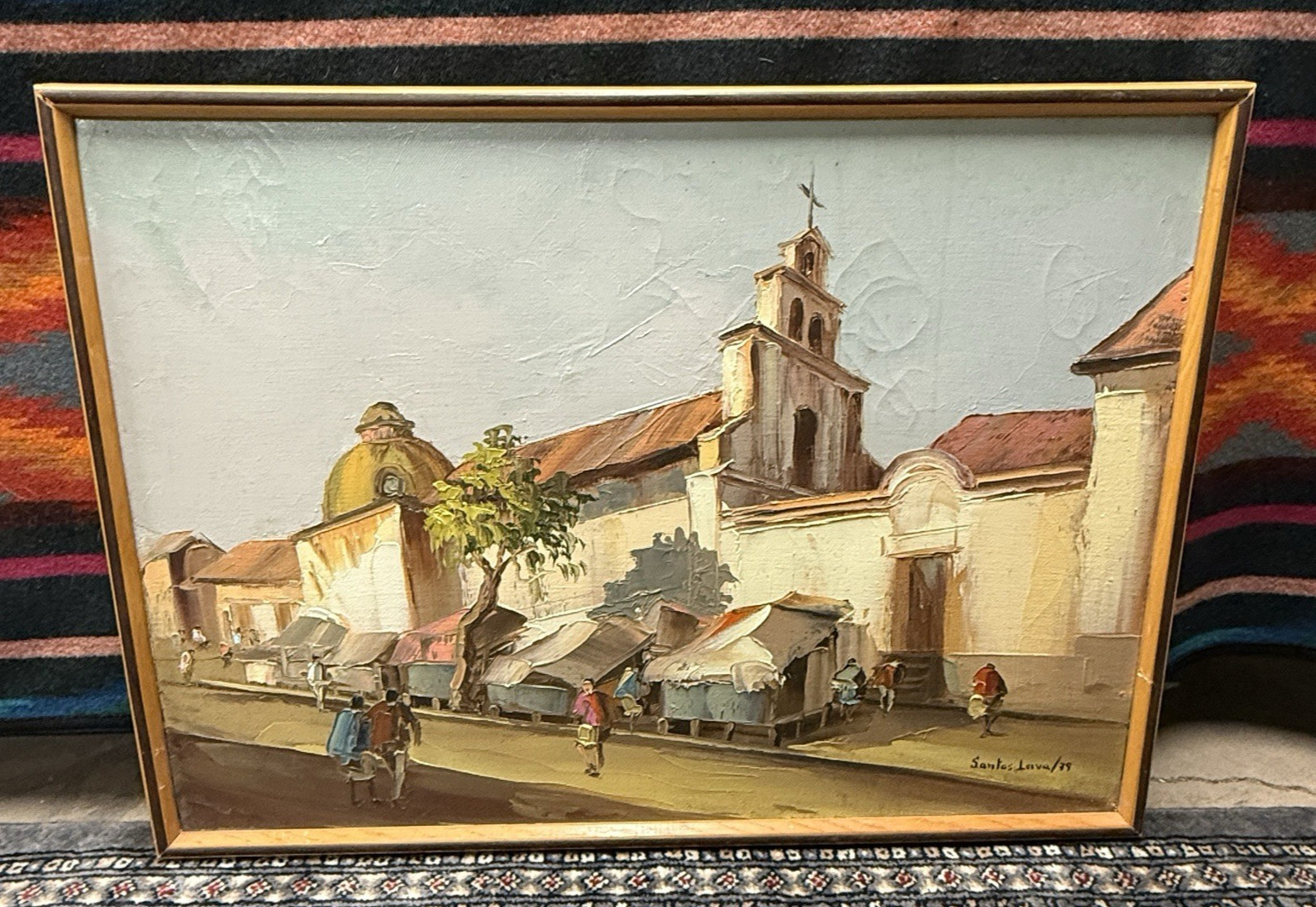 VTG Original Oil Painting «The Chapel of the Robbery» Santos Leiva 1979 Signed