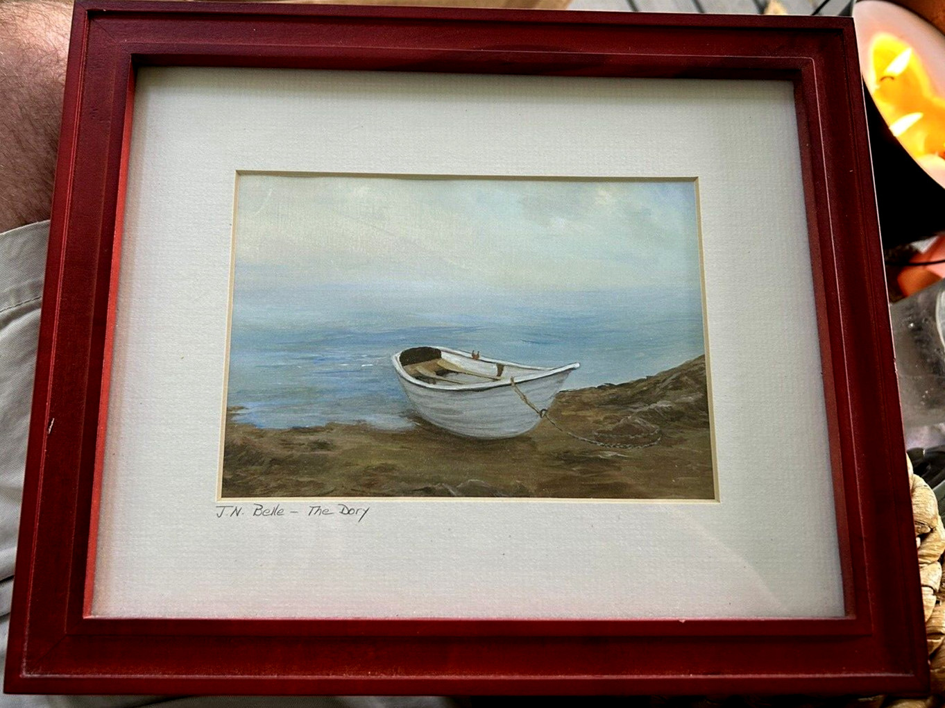 Framed Matted Original Signed JN Belle The Dory Fine ART Watercolor 9×11″ NICE!