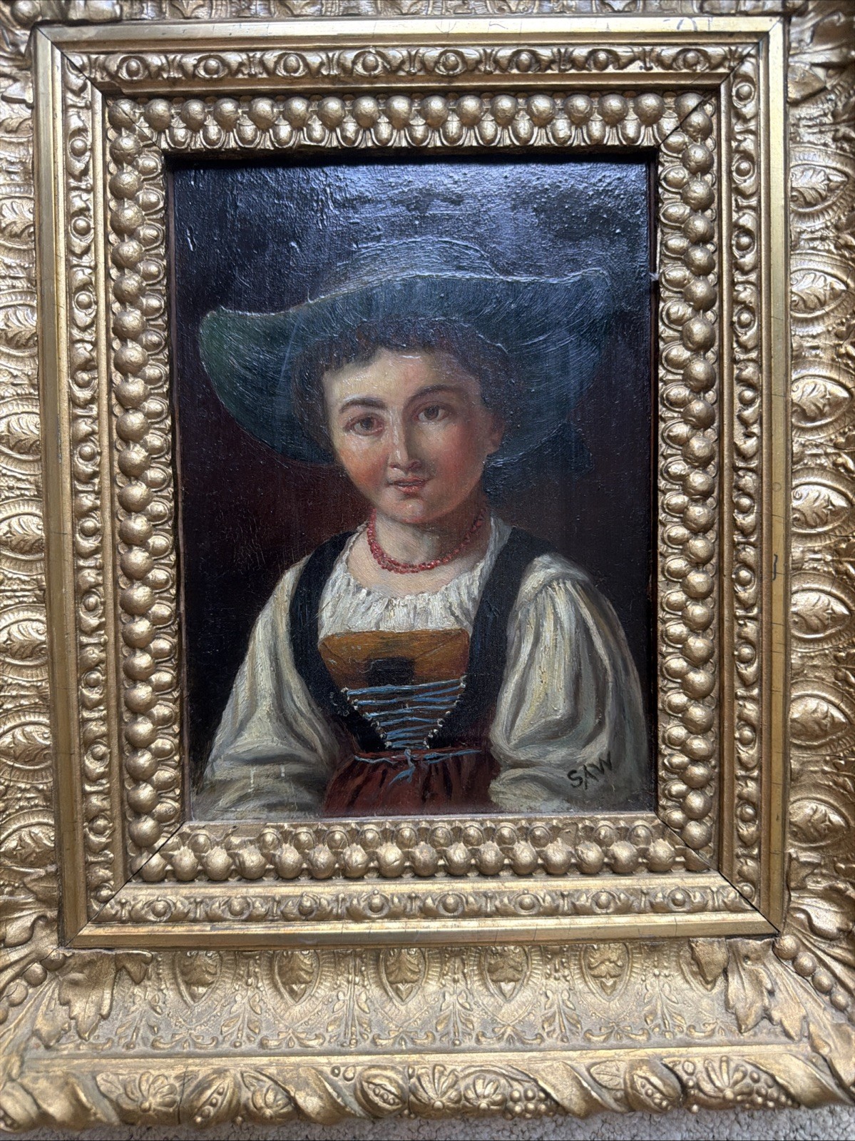 Medium Mid-19th Century AMERICAN Oil Painting Portrait of Girl Sophia Walker
