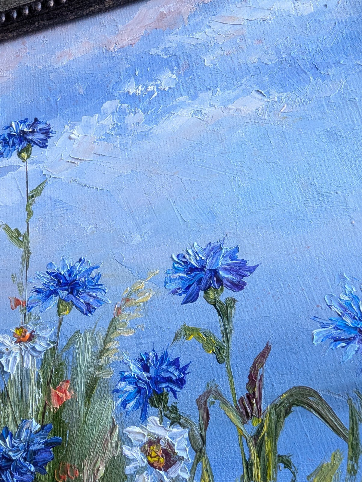 Cornflowers, Daisies, Poppies ORIGINAL OIL Painting WILDFLOWERS impasto 10″x 8″
