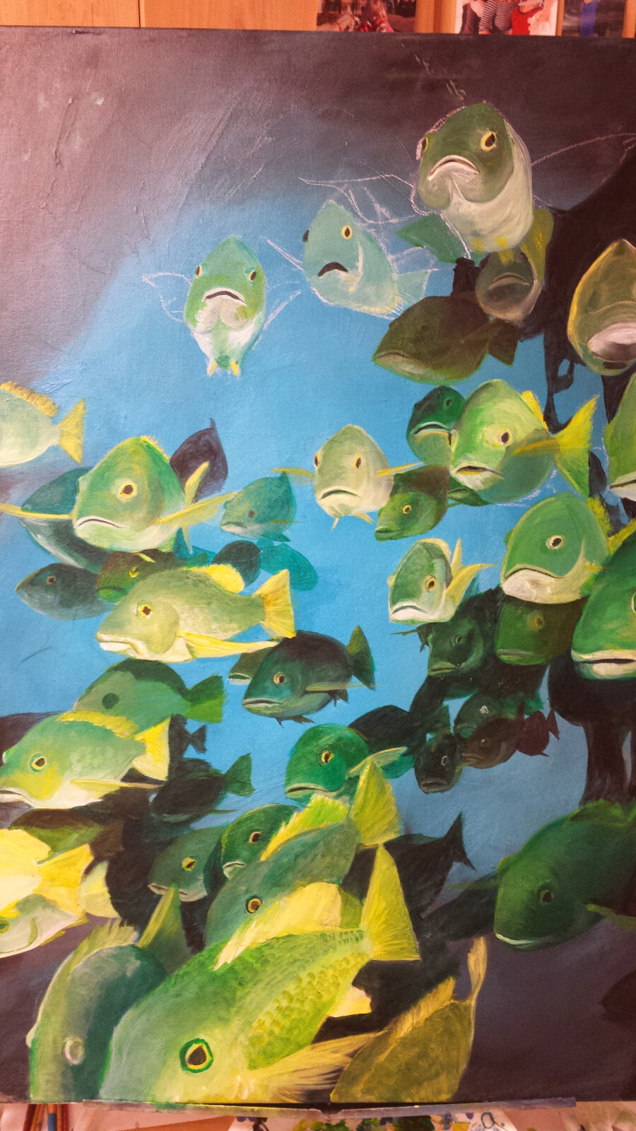 Original acrylic painting Yellow Tailed Snapper in Cave, Fine Art 24×36