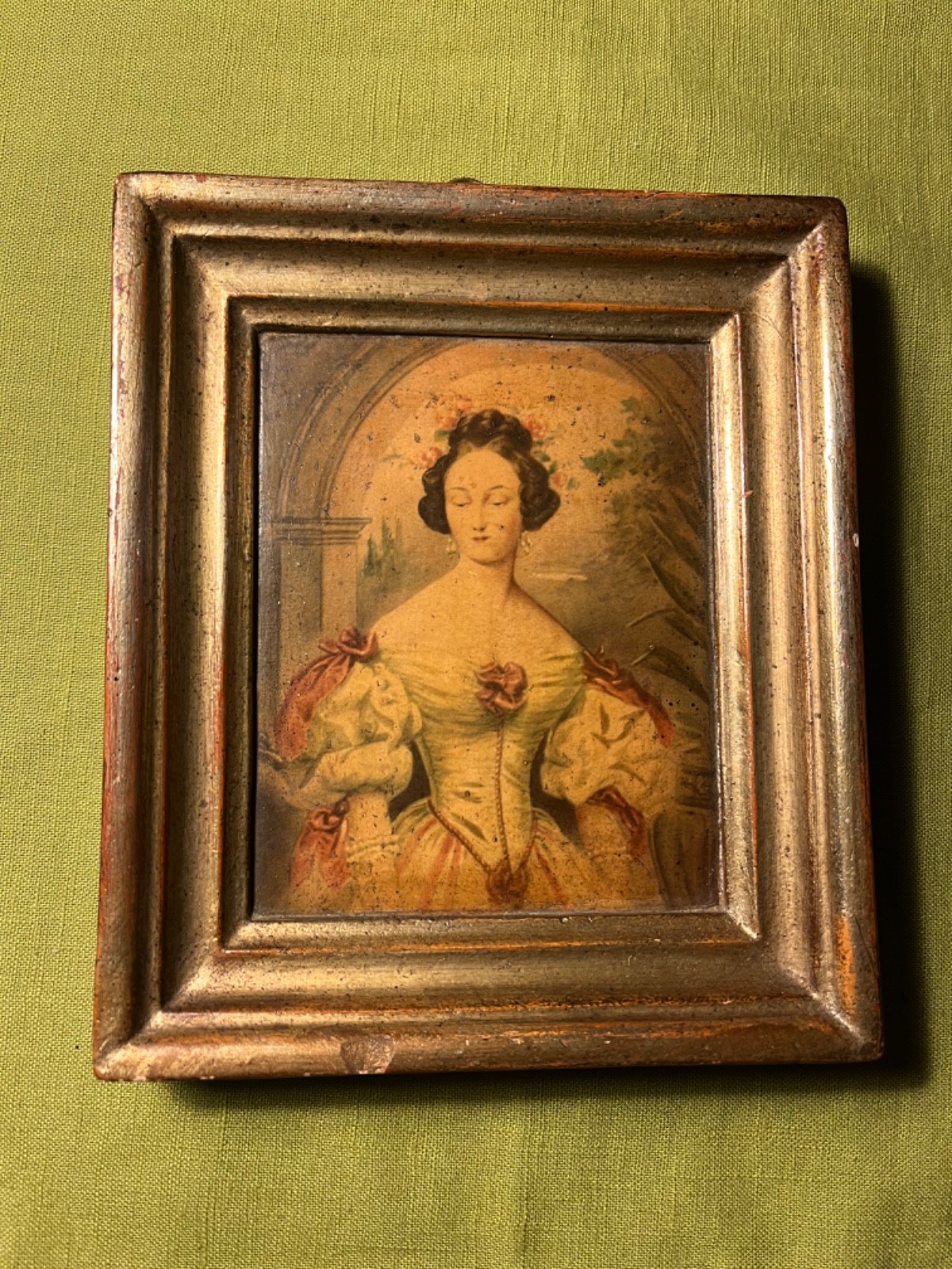 Antique Framed Portrait, Attractive 1830’s woman in era dress, 6-1/2″ x 5-1/2″