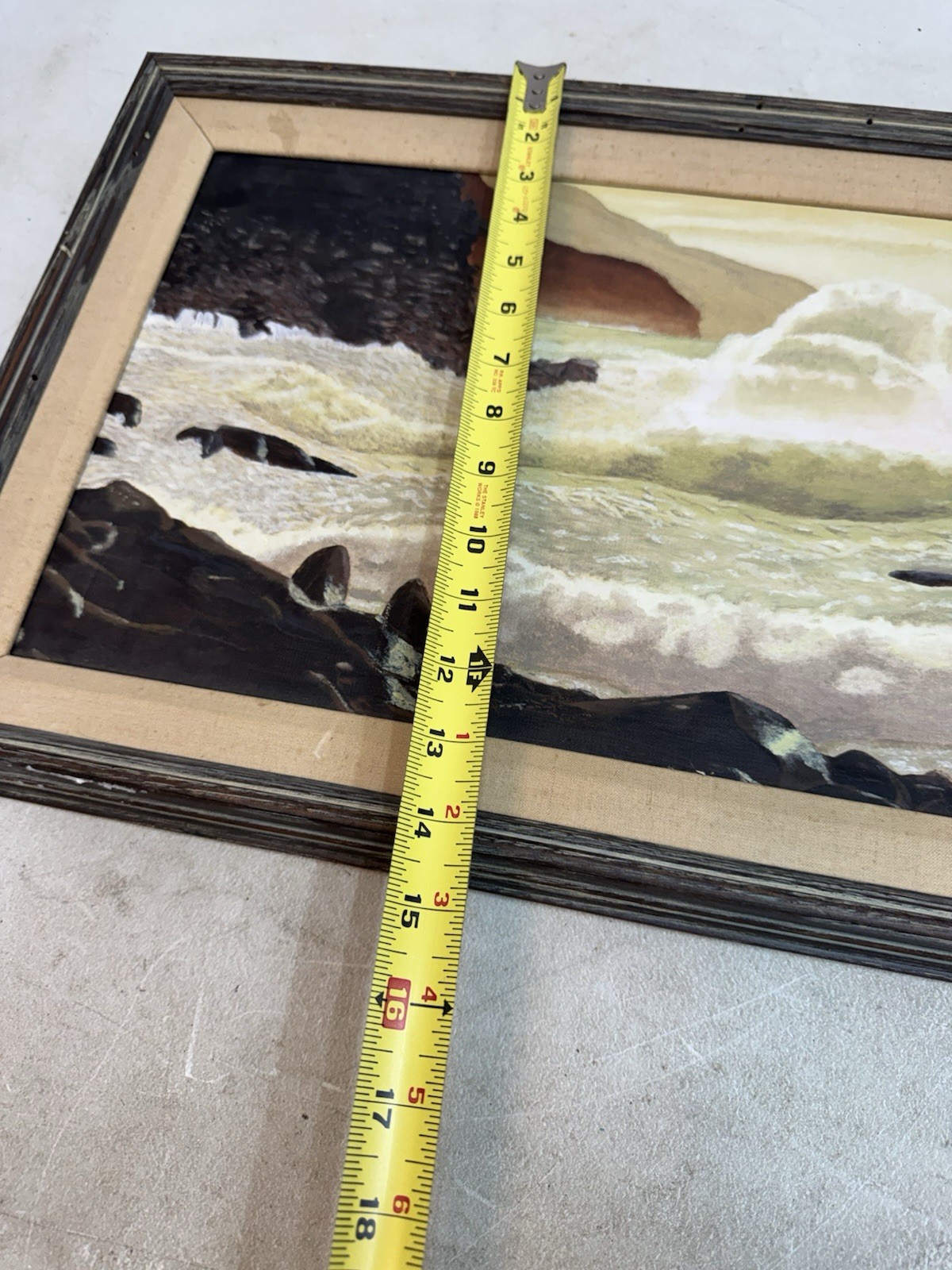 signed WRA original seascape painting framed coastal ocean waves rocky shore art