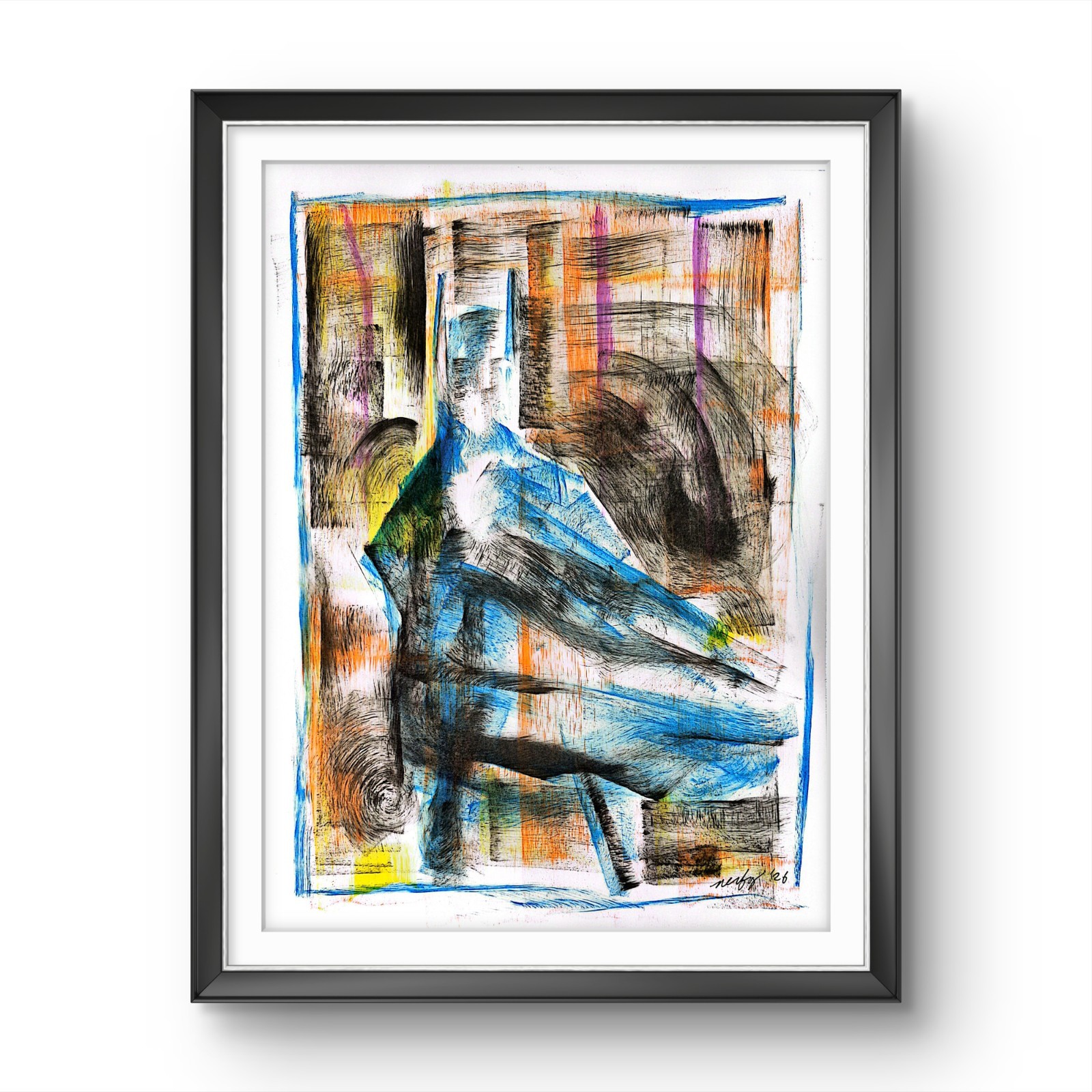 Colorful Modern Abstract Man Bat Superhero Pop Art Ink on Paper