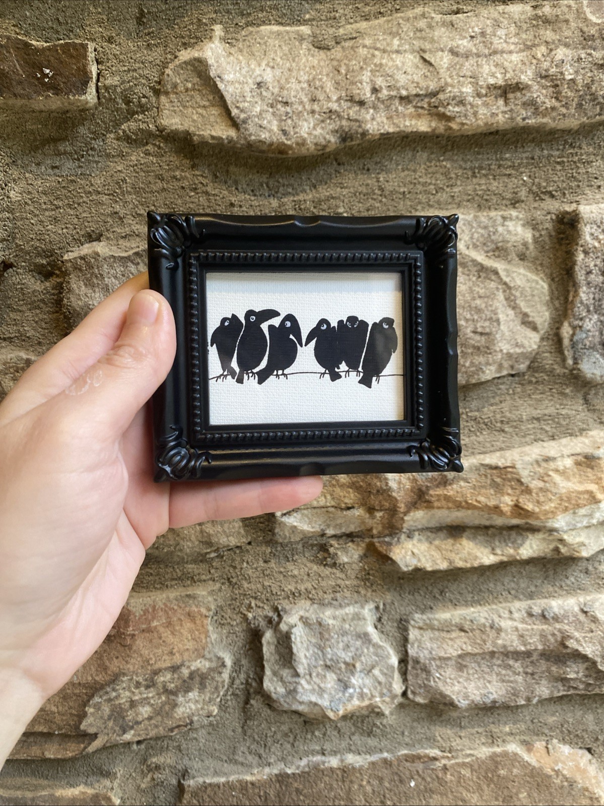 PRINT Whimsical Crow Ravens Cute Halloween Painting,framed,miniature,small,mini
