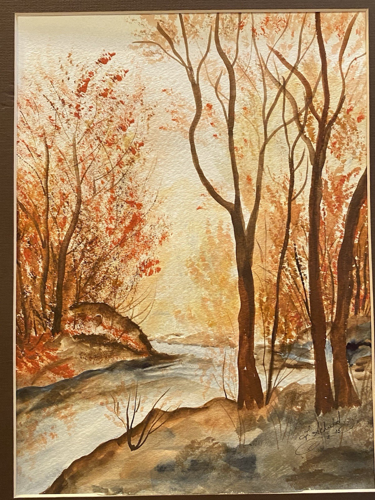 Original Watercolor Fall Autumn Woodland Painting on Paper Signed L . Achuld’05