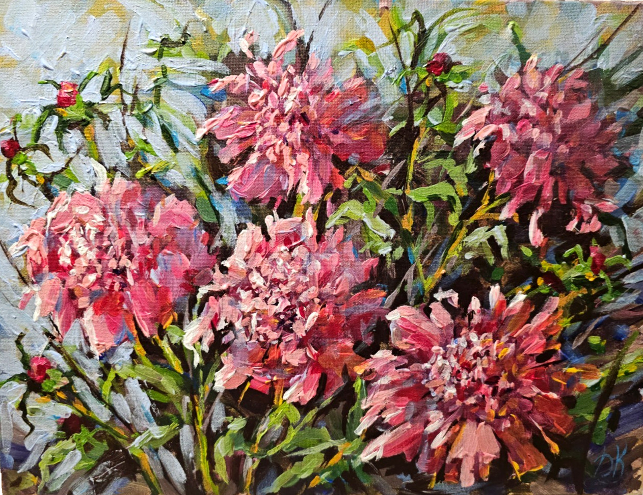 Pink Peonies Original Acrylic Painting Floral Wall Art Impasto Canvas 12×16 in