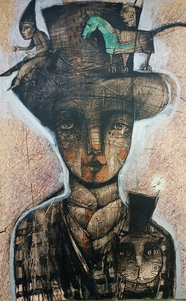 Acrylic/Canvas/mixta Carlos Cesar cuban Art 85×45 Cm T:»entre Bastidores»