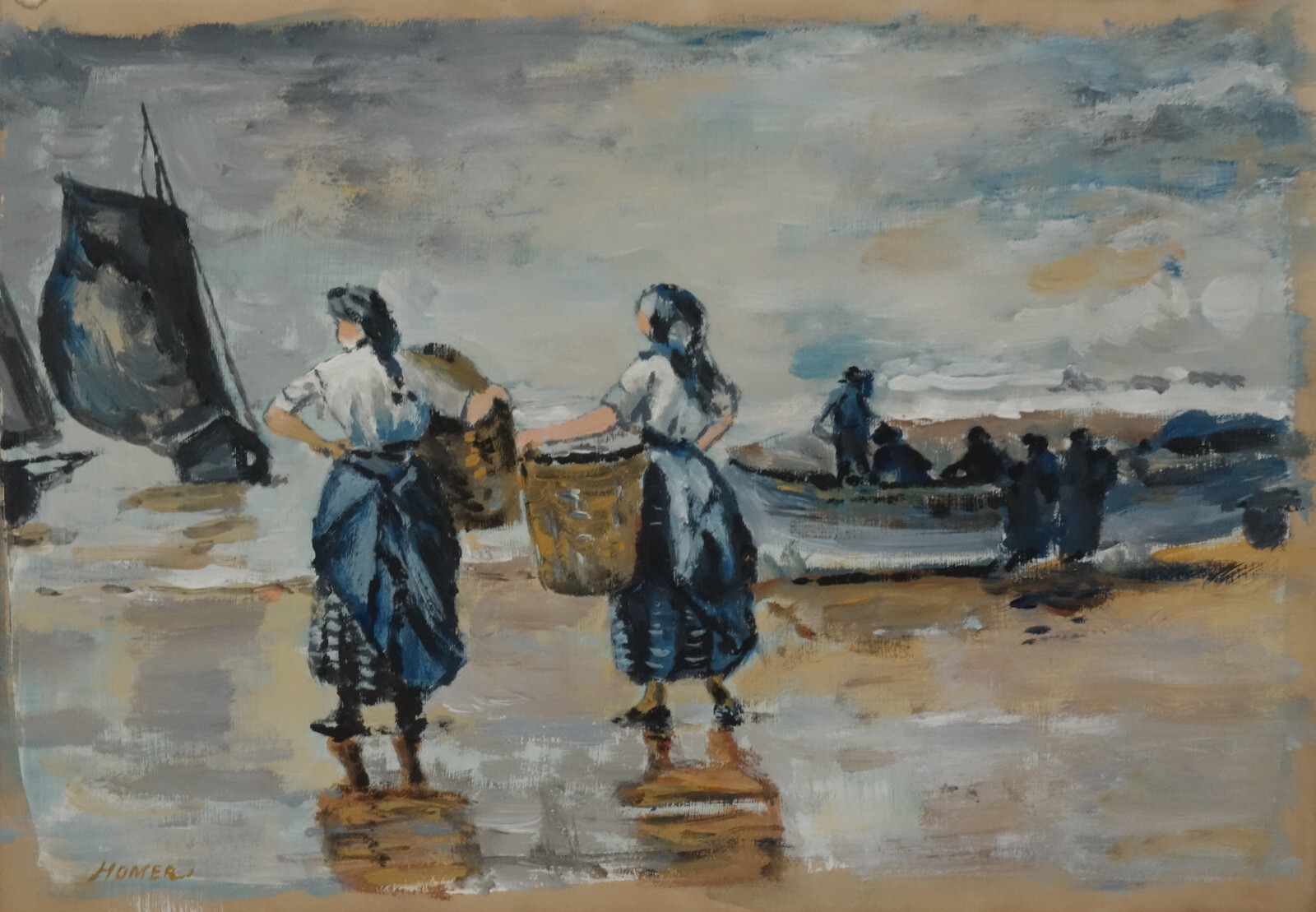 Rare fine unique American seaside painting, signed Winslow Homer, w COA