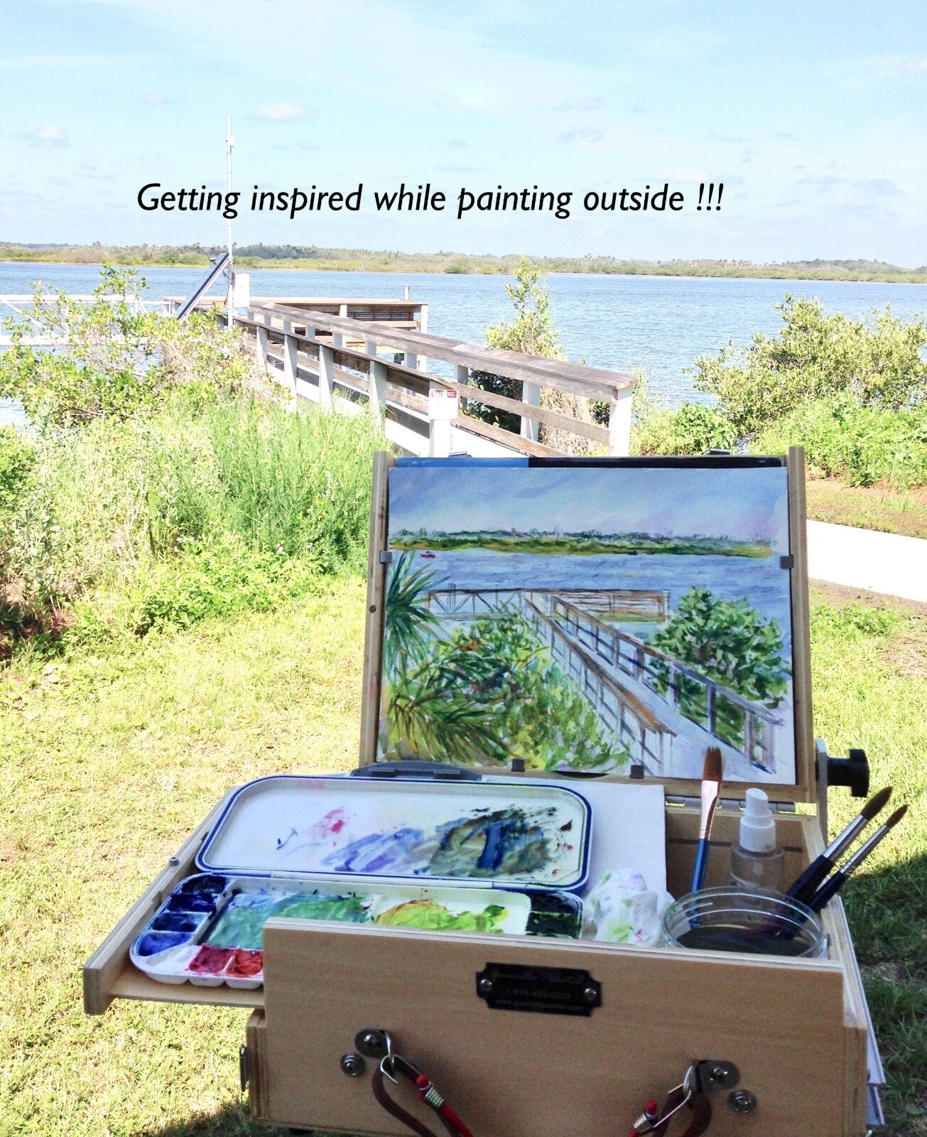Coastline with Trees, Boat, Dock, Original Oil Painting -IMPRESSIONIST LANDSCAPE