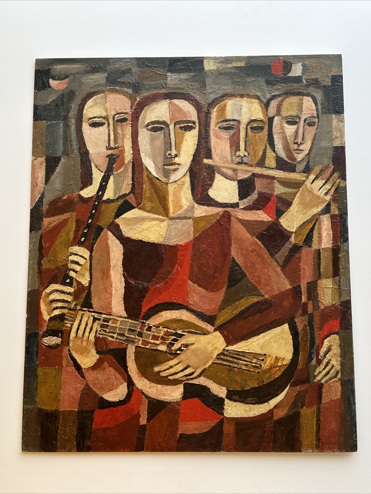 MID CENTURY PAINTING MUSICIANS CUBIST BAND WOMEN MODERNISM SINGER ABSTRACT ART