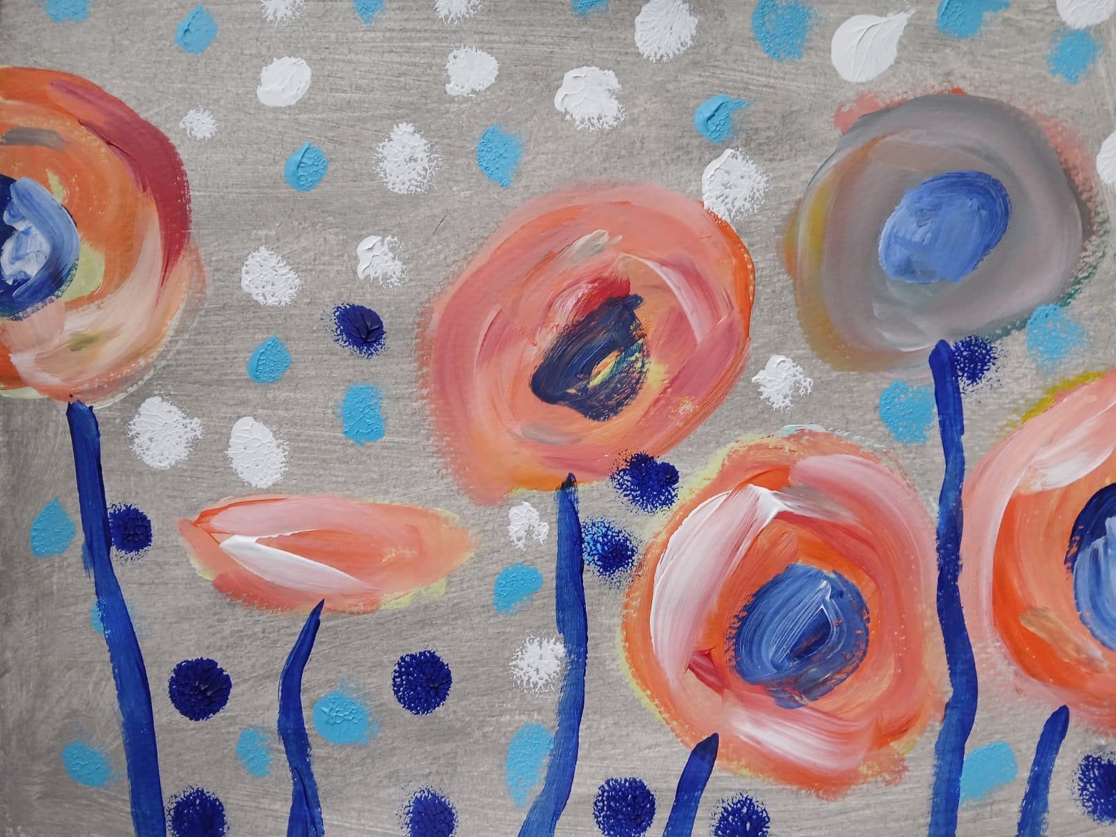 Abstract/Impressionism 11×4 Orange Daisys Handmade Colorful Art Painting