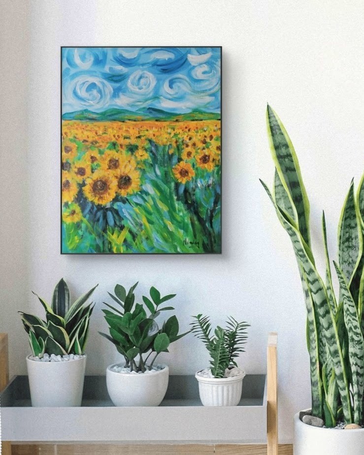 Original Expressionism 9 x 12 Sunflower Fields Forever Canvas Wall Painting