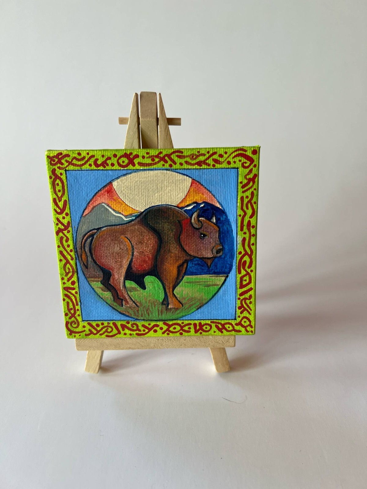 «Buffalo» Folk-art Painting by Taos, New Mexico Artist F. D. (Frederick) Aragon