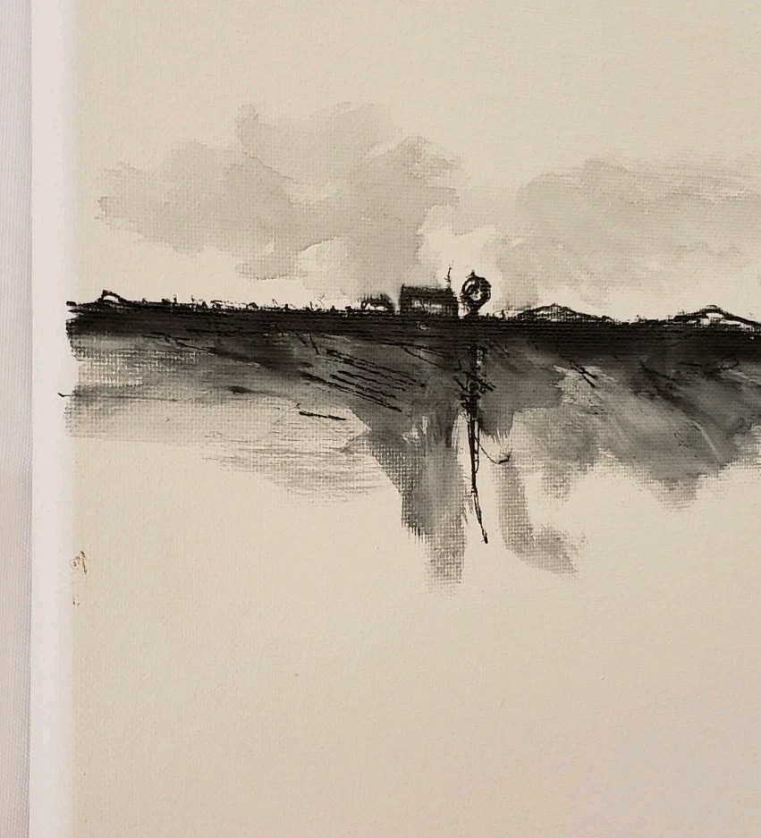 No.679 Original Abstract Minimal Landscape Ink Painting By K.A.Davis