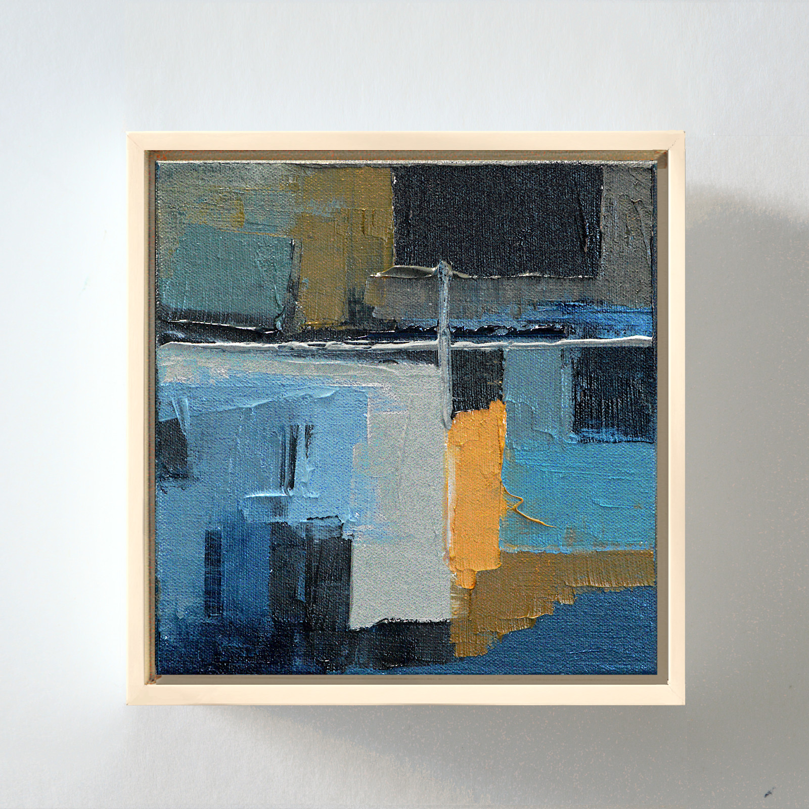 Small textured Framed Oil Painting, Original Abstract Square Blue Wall Art