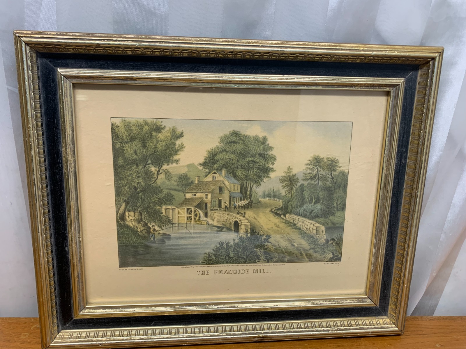 Currier and Ives The Roadhouse Mill Vintage Lithograph Print On Board 15X12″