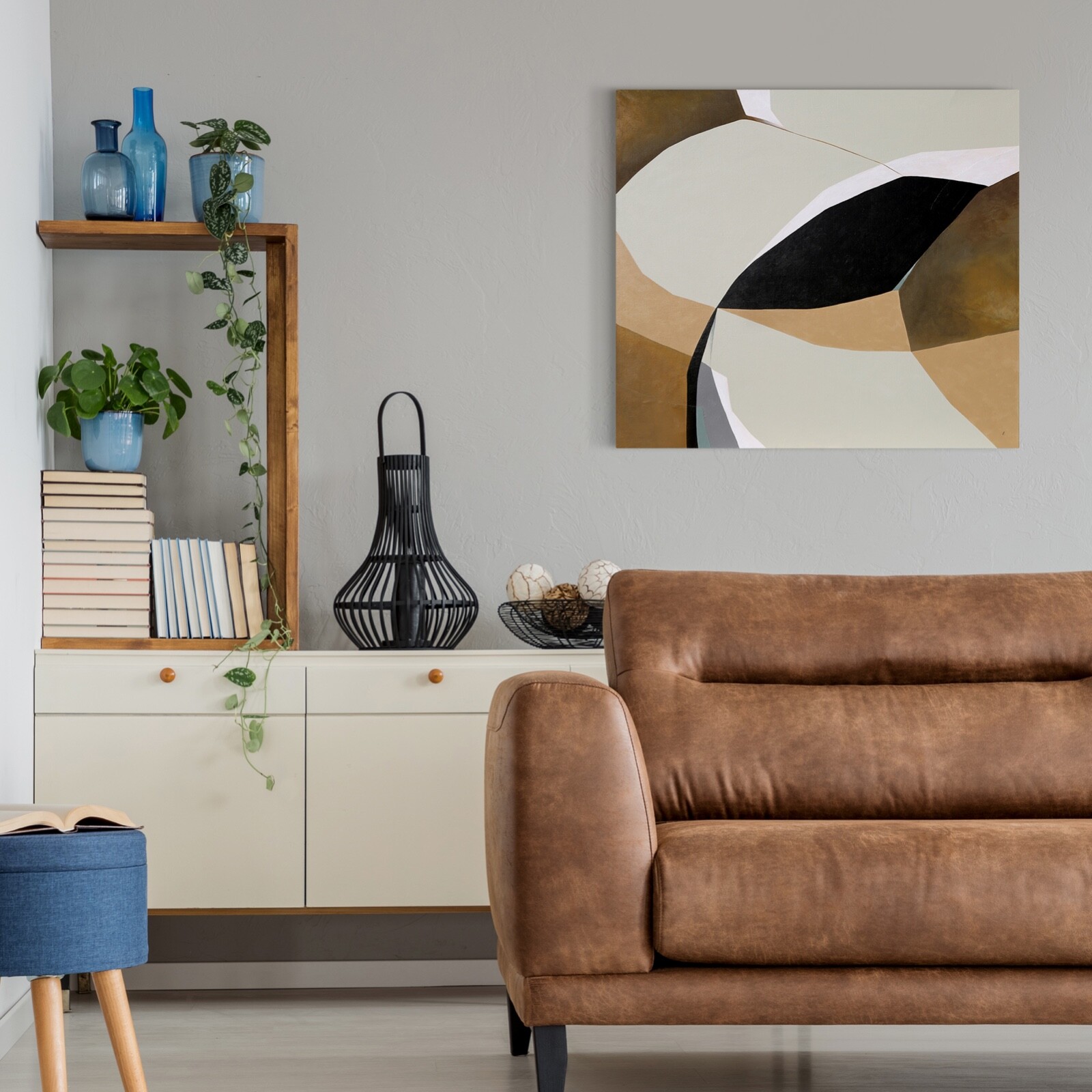 Original Painting of Geometric Composition Abstract Collage Art Terracotta