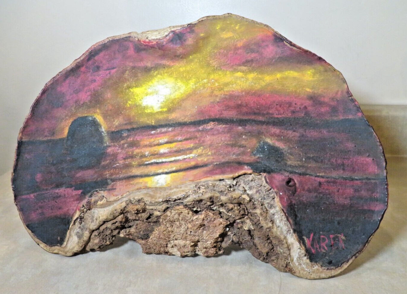 Tree Conk Shelf Mushroom Bracket Fungus Fungi Signed Folk Art, Sunset, Sunrise