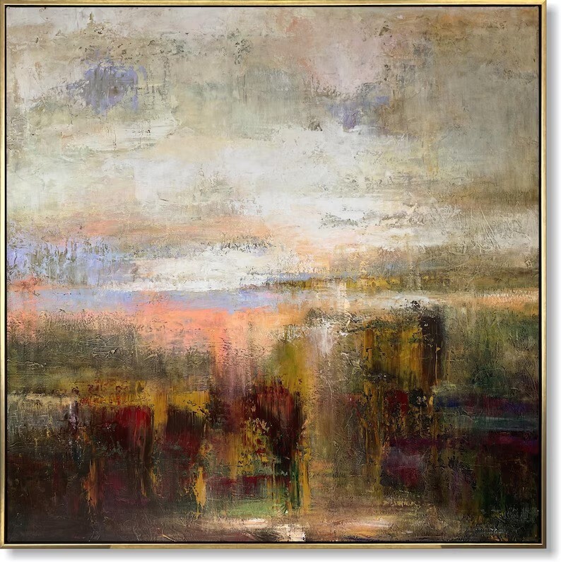 Abstract Landscape Painting Neutral Earth Tone Canvas Original Modern Art 50×50″