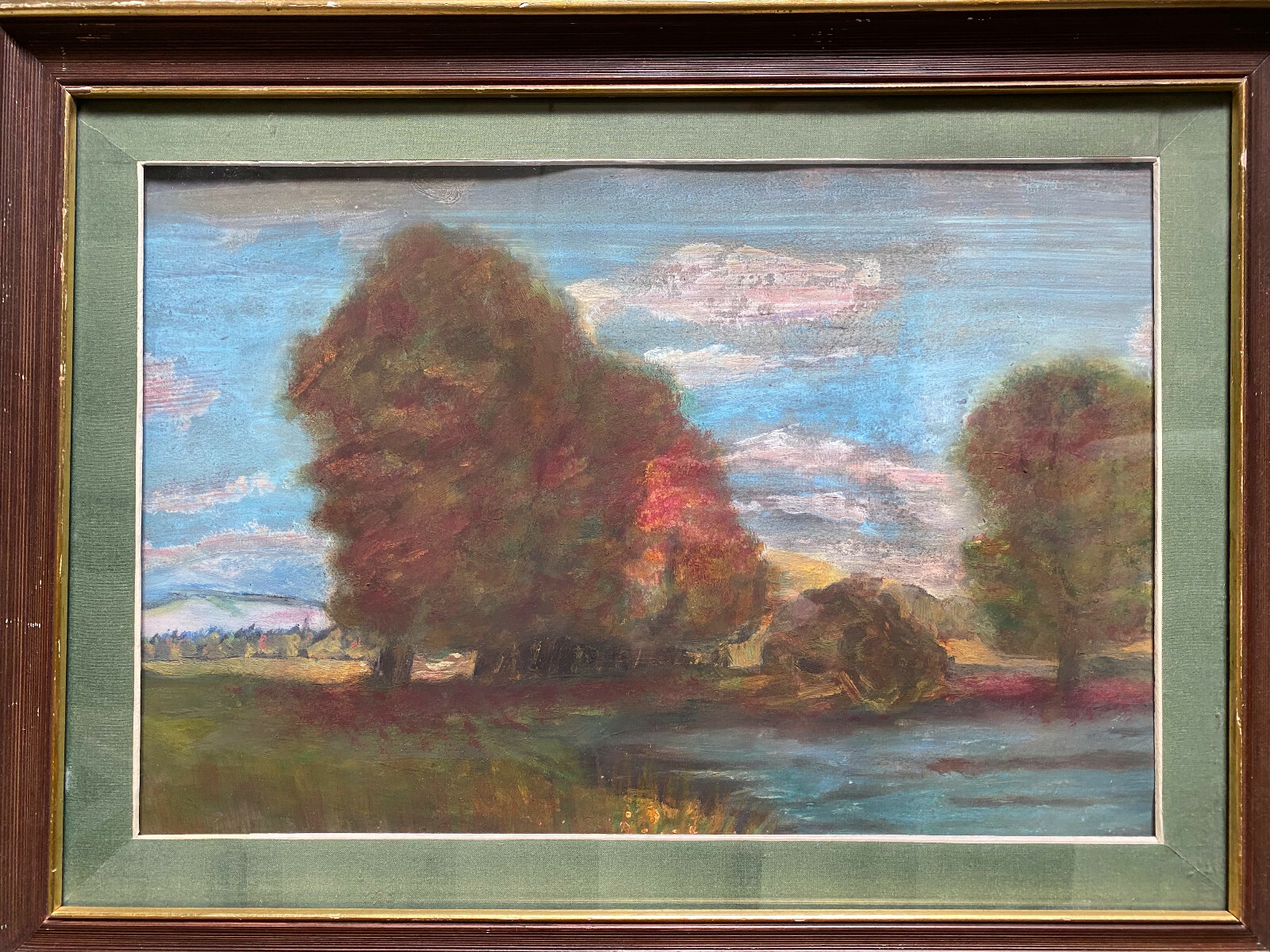 Seaside Trees Forest Reed Mountains Meadow Autumn Sun Leaves Sky Clouds Antique