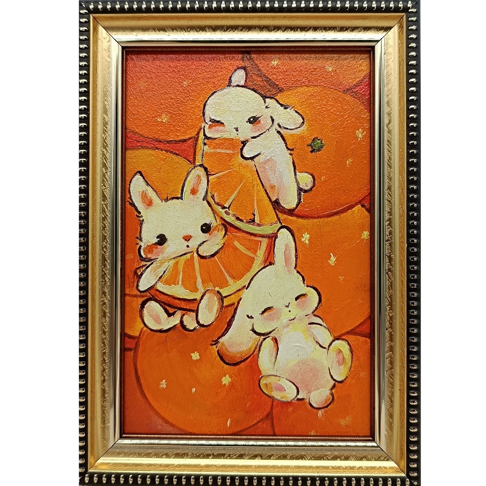 Original Oil Painting Rabbits Signed Animal Art 4×6 Framed Gift