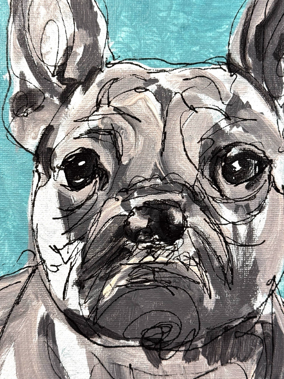 Original Abstract Expressionism 8×10 Frenchie Dog Handmade Signed Fine Art 107