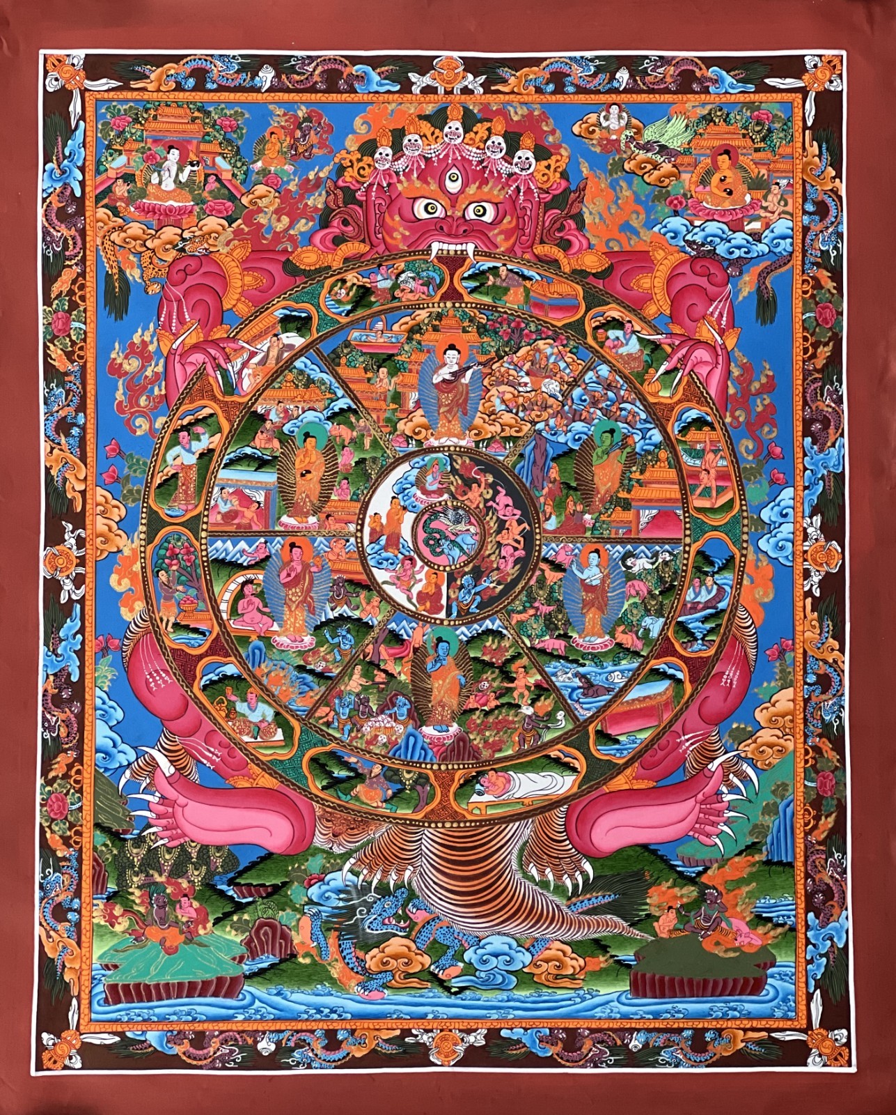 WHEEL OF LIFE BHAVACHAKRA SAMSARA MANDALA ORIGINAL HAND-PAINTED TIBETAN THANGKA