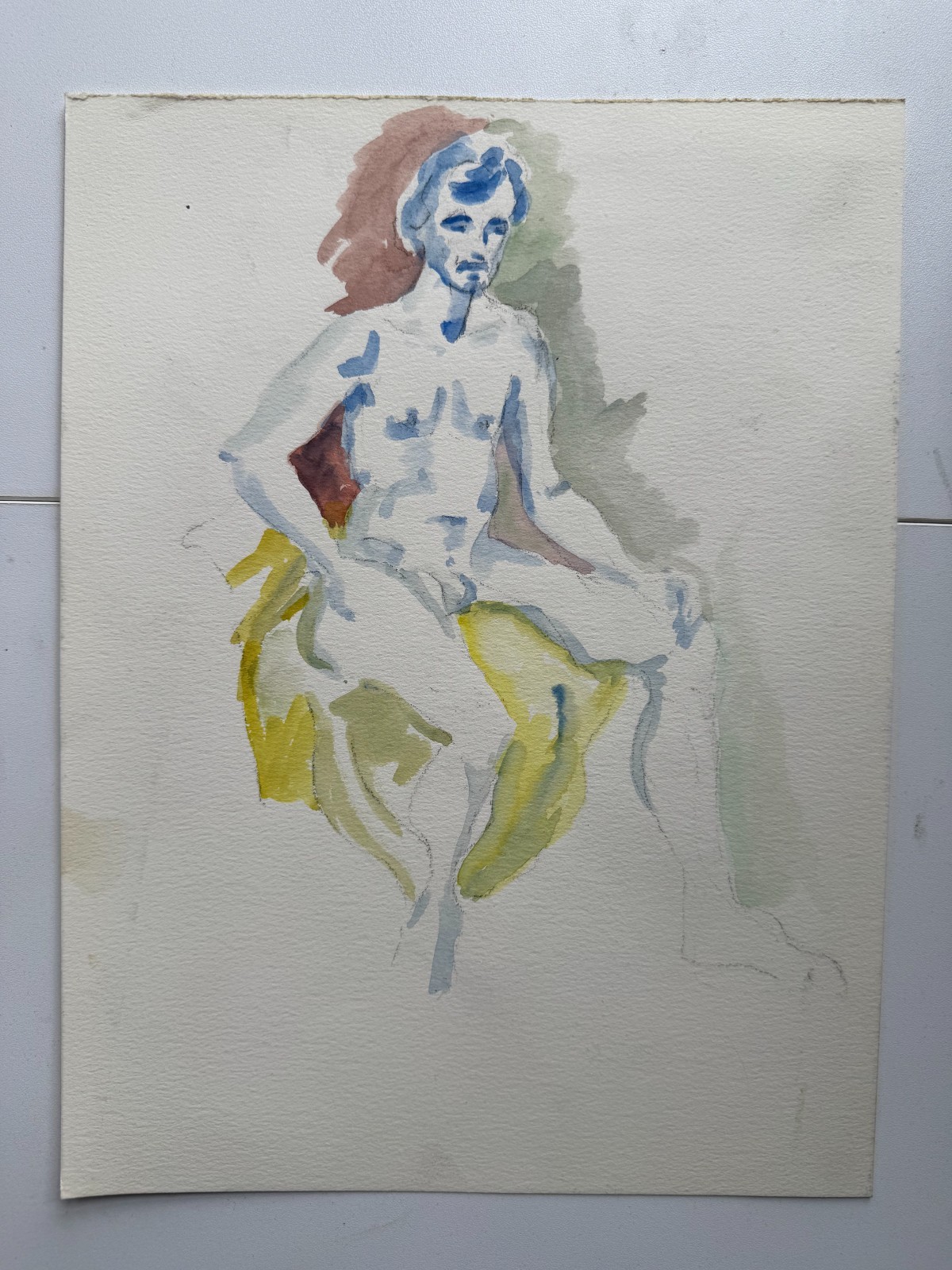 Vintage 1960s Watercolor Painting Portrait Man 12 x 9 OOAK Gay Int