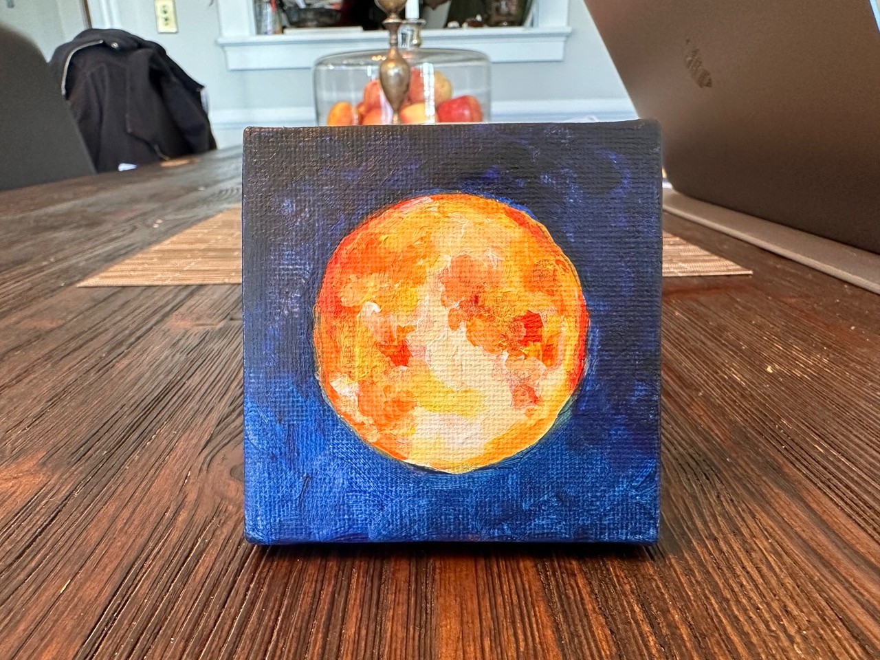 Harvest Moon 1 painting, signed by artist 3.125″ x 3.125″