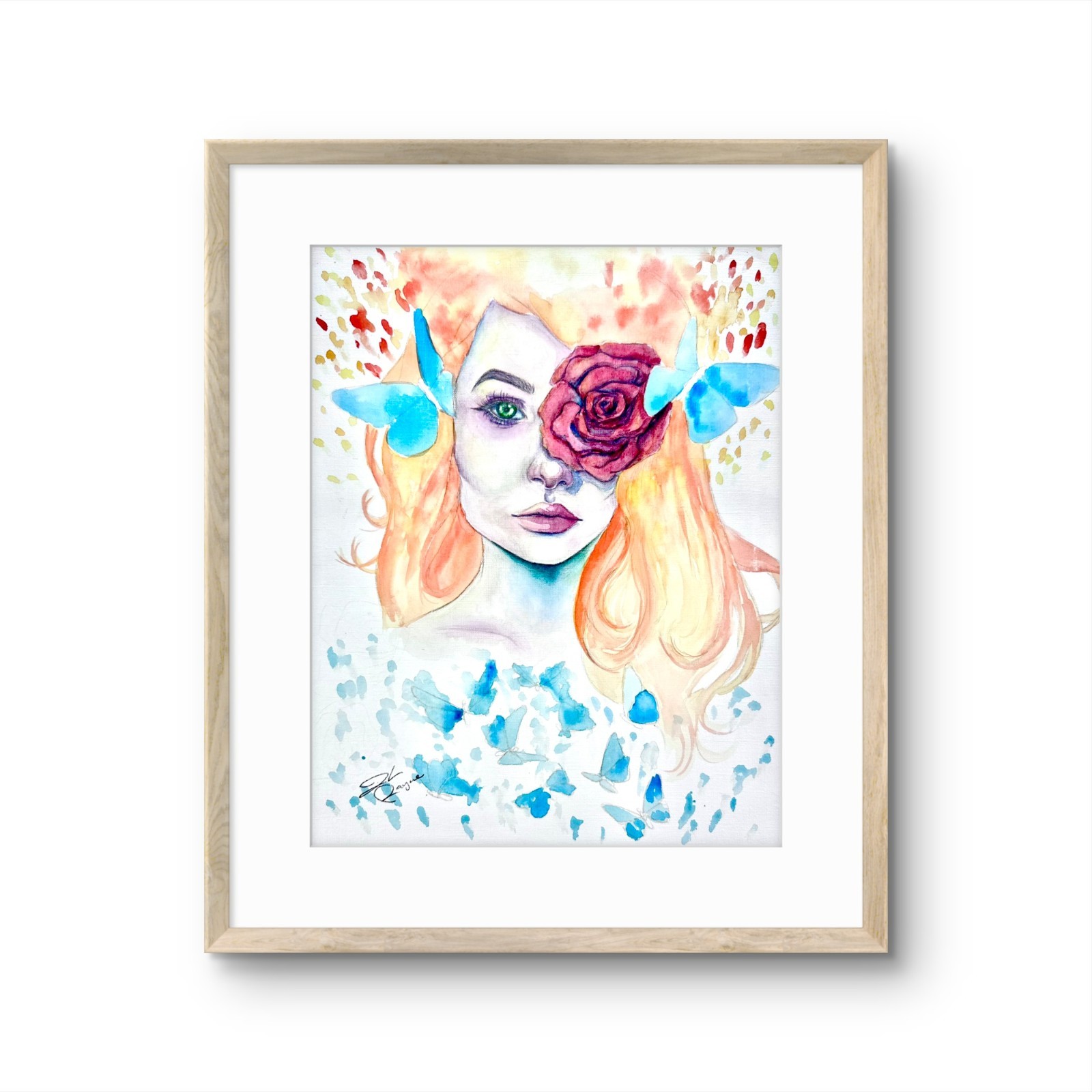 @FearlessPaints Woman Floral Rose Flower Portrait 11×14 Paper Original Painting