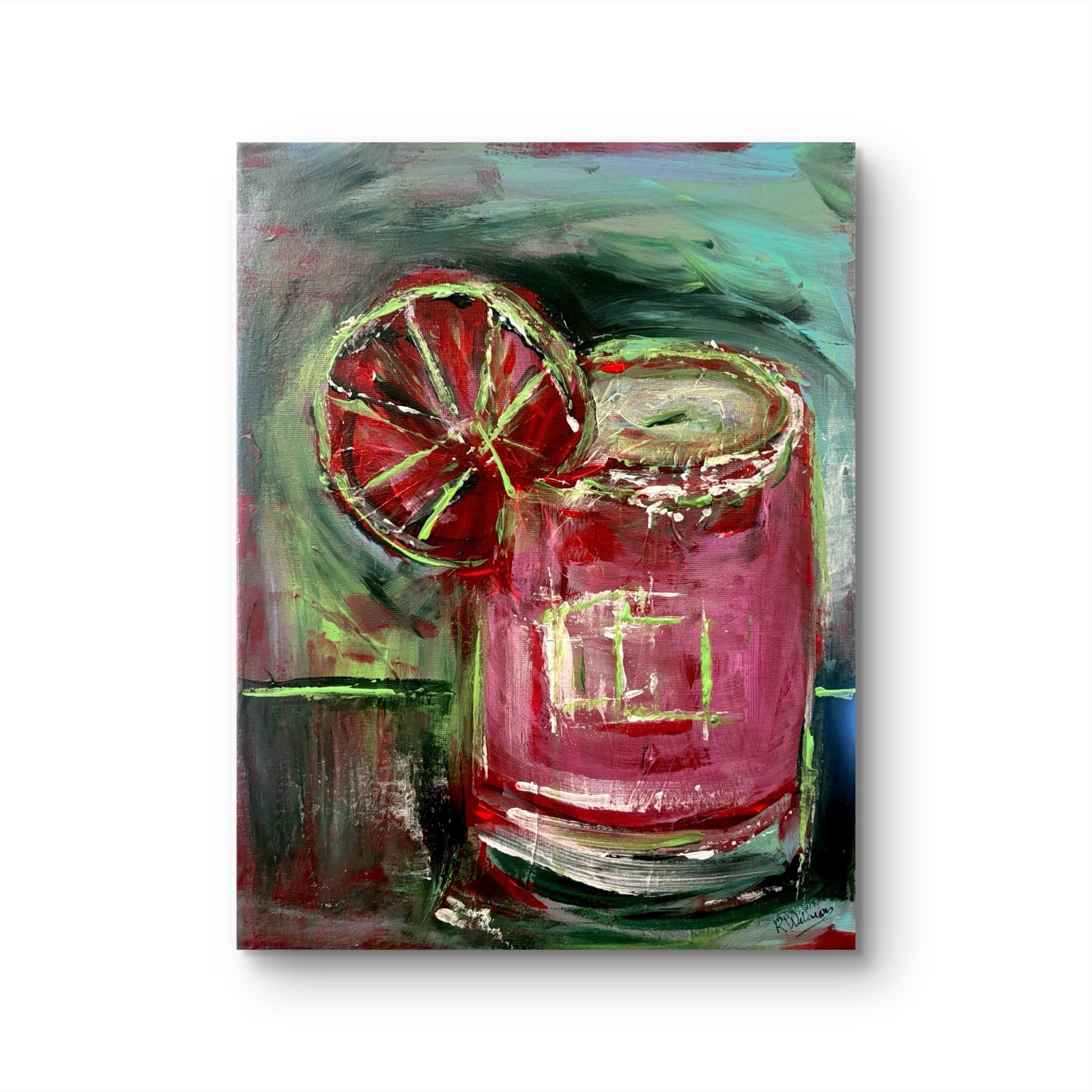 Original Art Signed 11×14 Expressionism Canvas Painting Cocktail F30