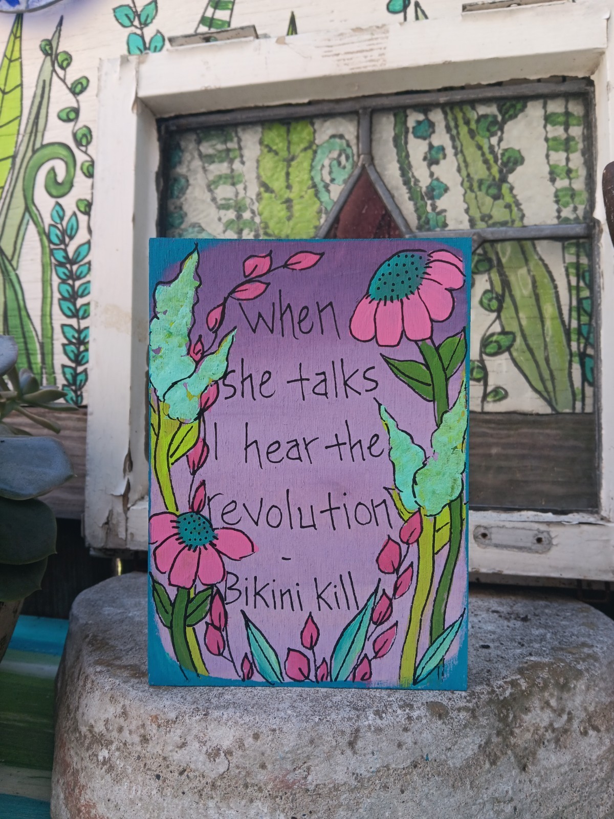 Bikini Kill Rebel Girls Song Lyrics Painting on 7 x 5″ wood panel, Punk Rock