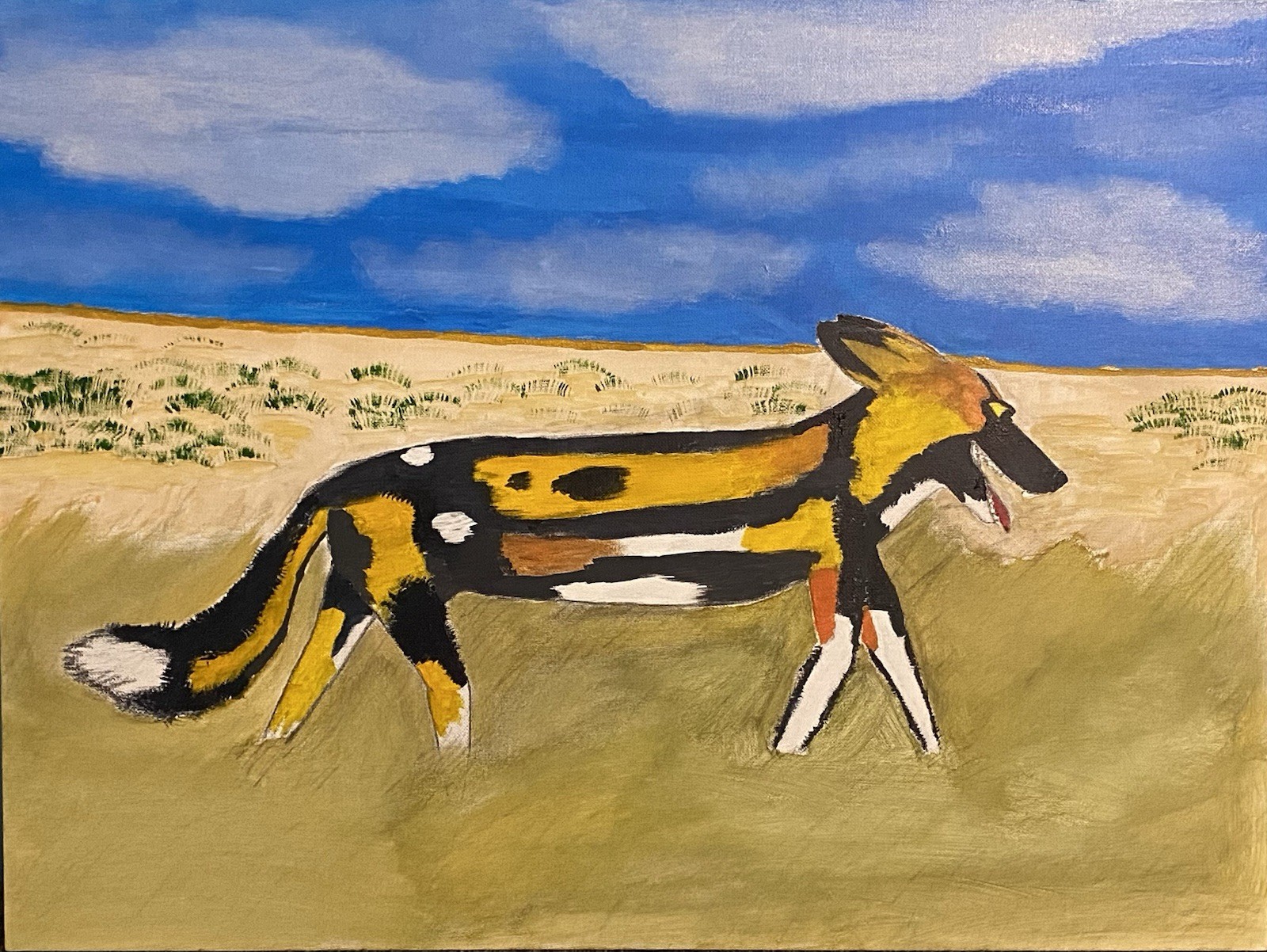 The Painted Dog Painting- Original Acrylic Oil and Watercolor Painting
