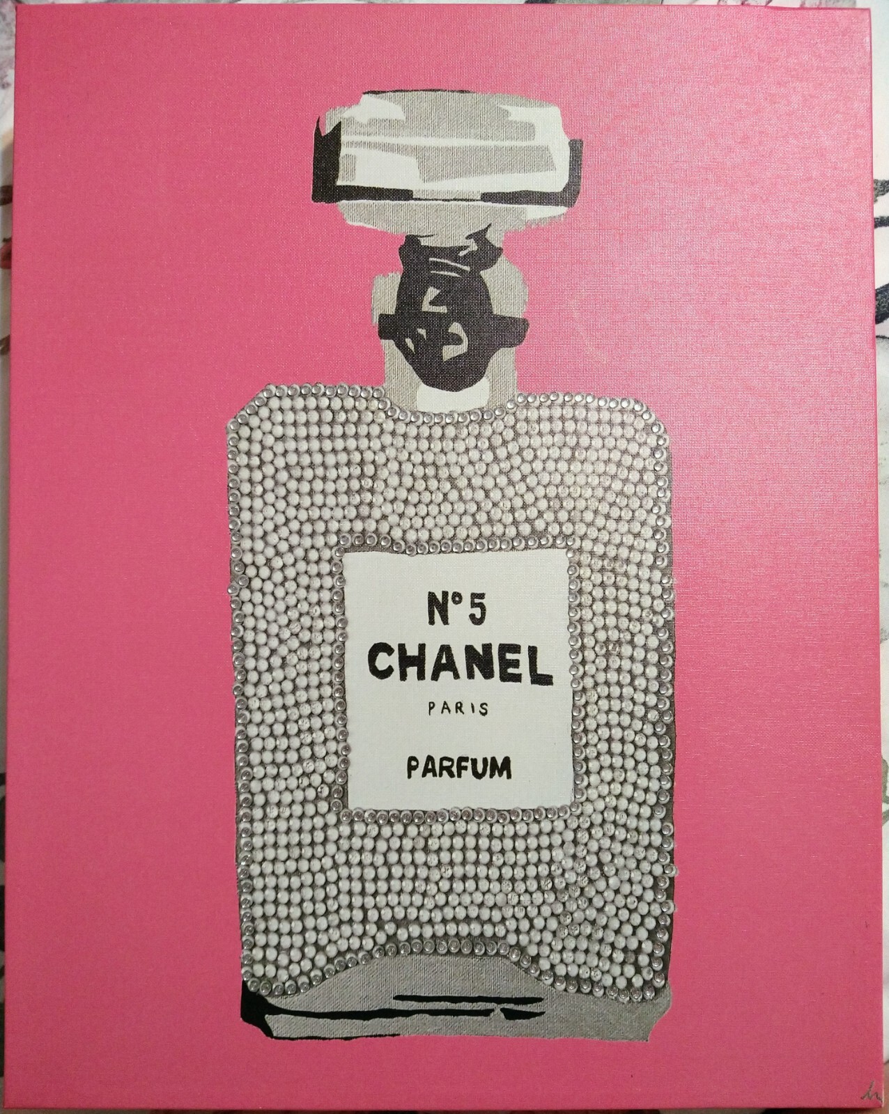 Chanel Perfume Canvas painting w/ rhinestones pink