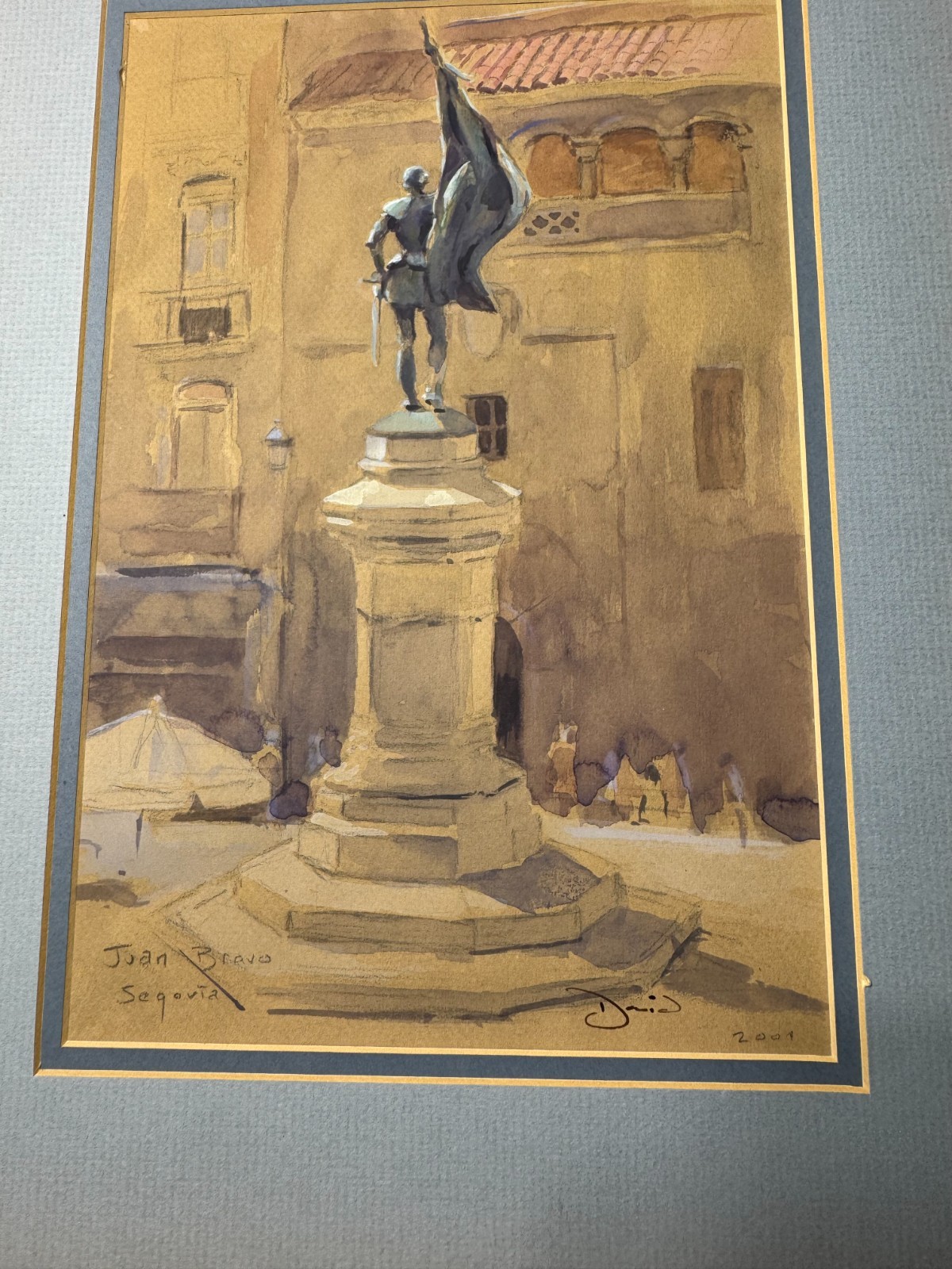 David Brankley? «City Square Segoviz Spain» Mixed Media Painting – Signed/Framed