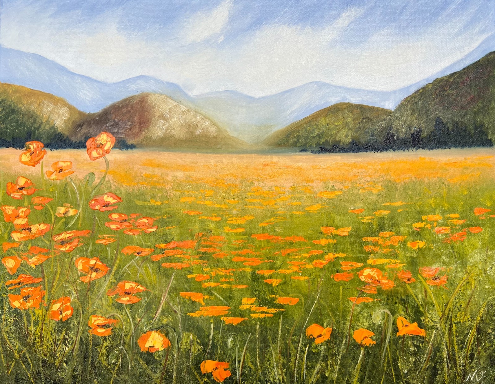 California Poppies Original Oil Painting Meadow Poppy Flowers Painting Landscape