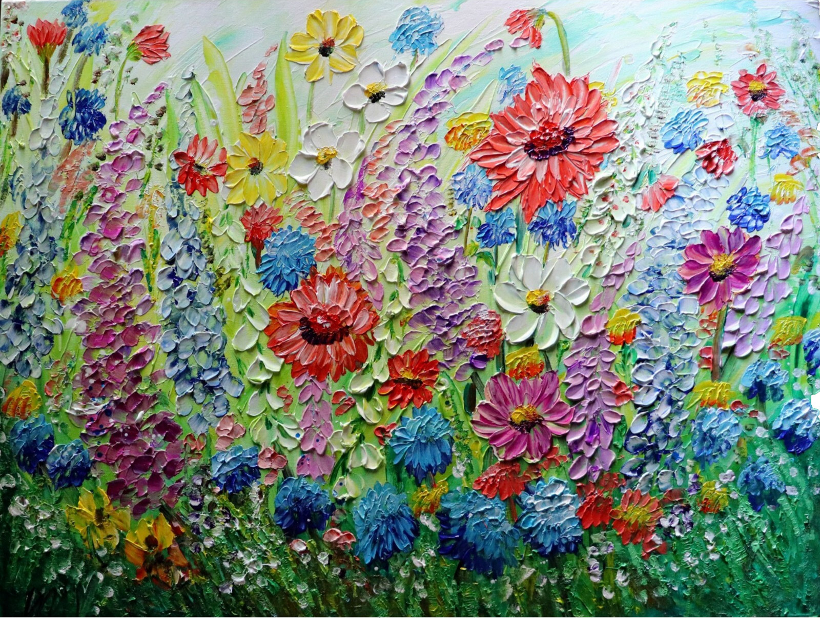 Summer Garden Serenade 40×30 Original Textured Floral Painting Wall Art