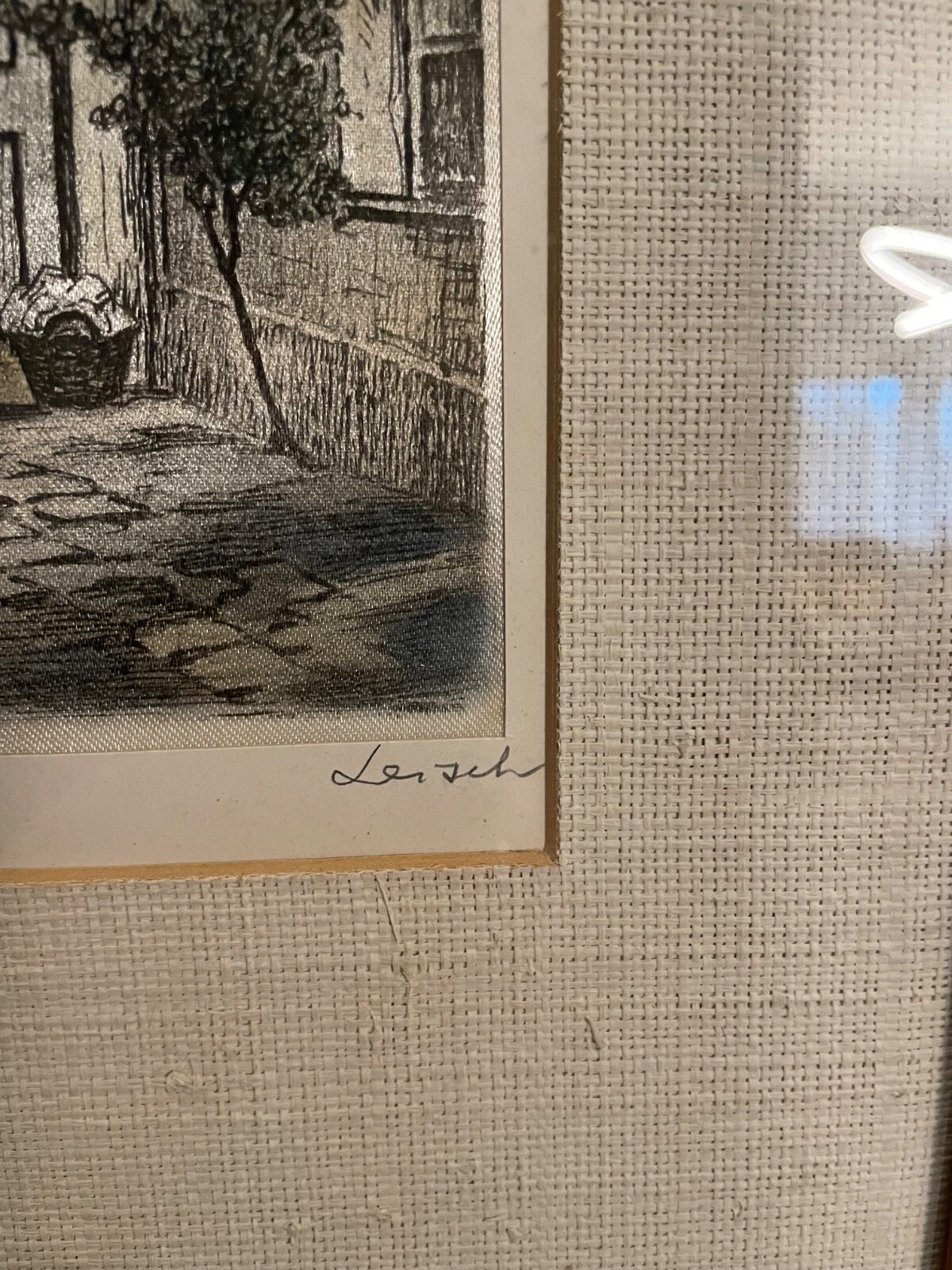 Hans Leisch Colored Etching On Silk Original Frame