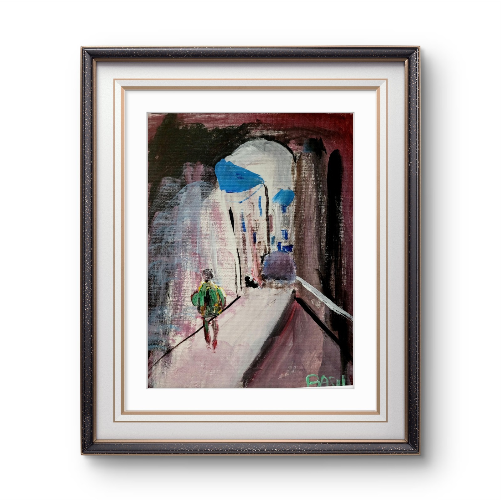 Modern Expressionist Original Abstract Canvas Board Urban Backpacker 9×12