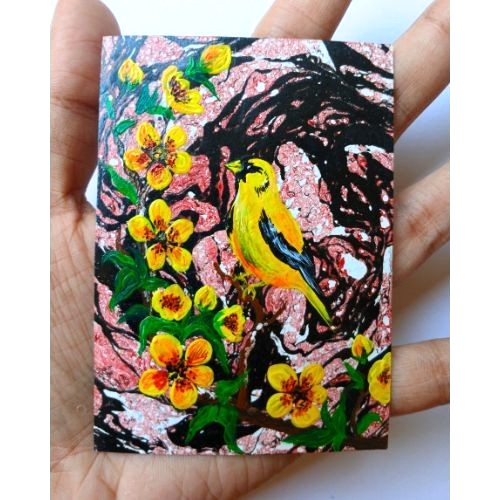 ACEO Original Bird Animals Nature Acrylic Mini Art Card Hand Painting NEW OOAK