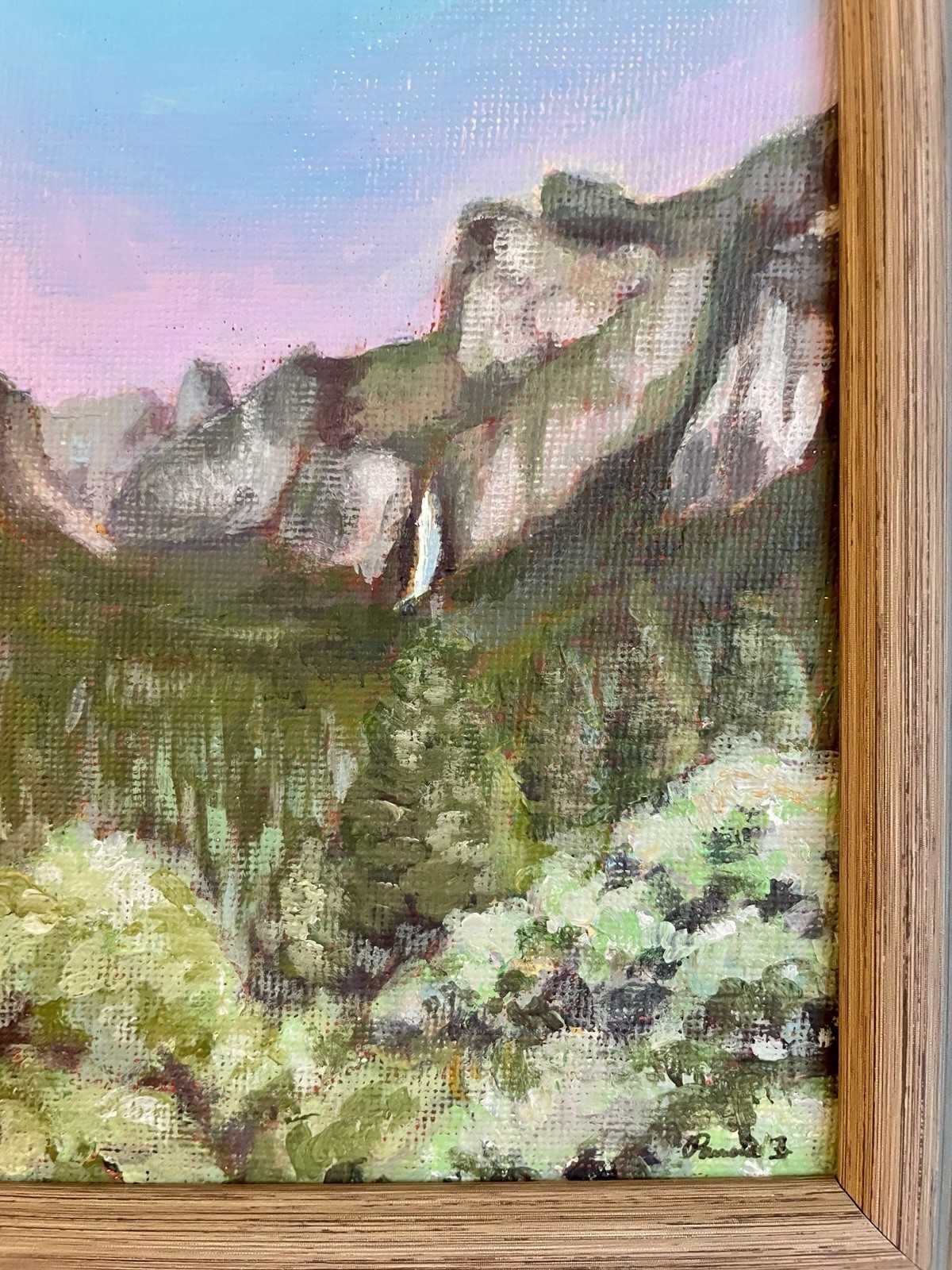 Yosemite Valley Sunset Original Painting Framed 5×7 Mountain Art